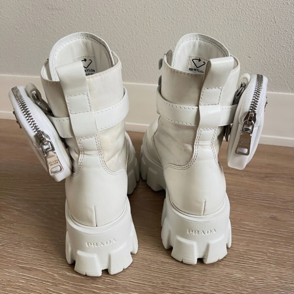 PRADA Monolith leather and Re-Nylon white boots with pouch IT 36 - Picture 5 of 7